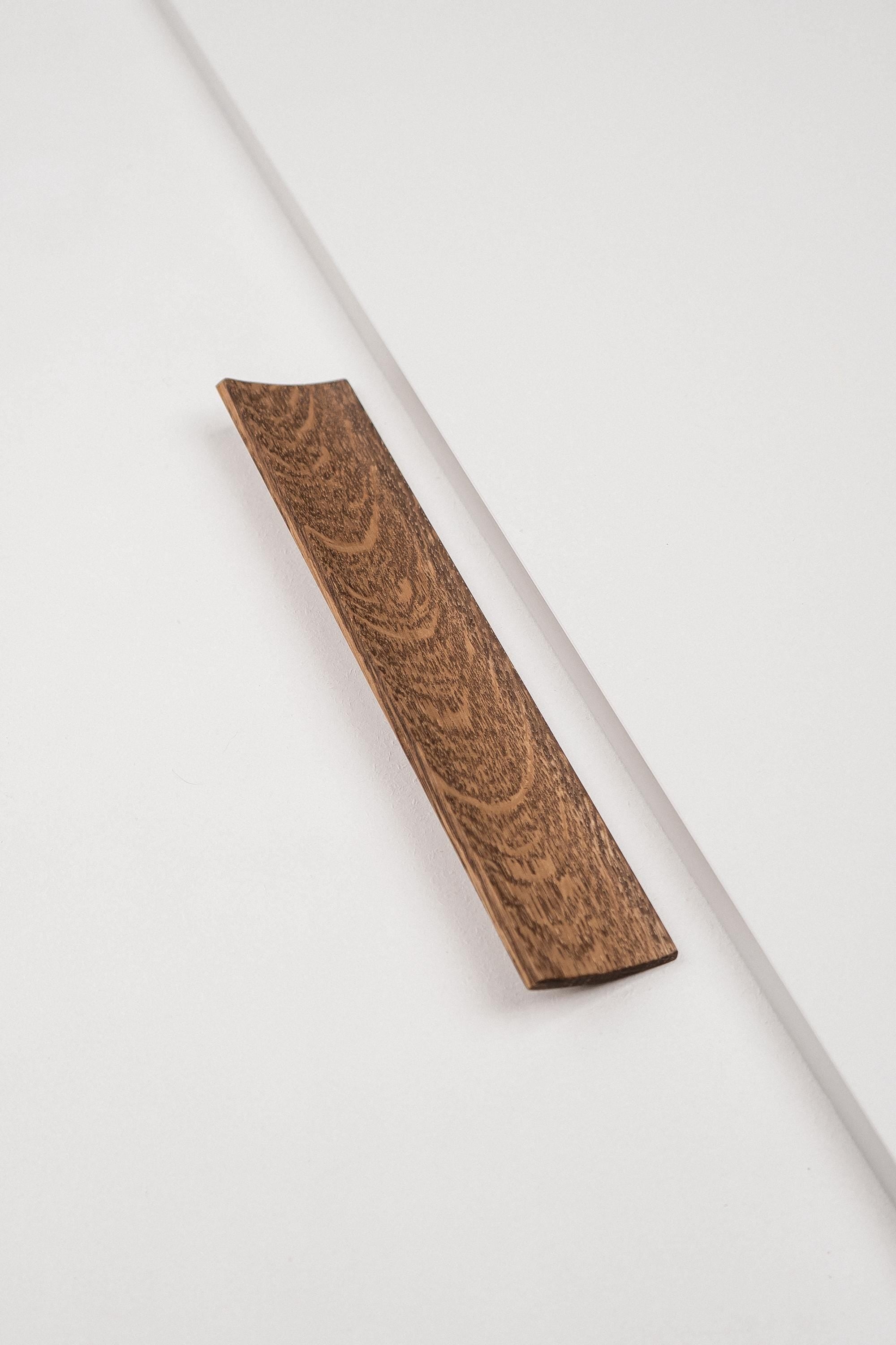 Plank Solid Oak Cabinet Handle, Long Wooden Furniture Handle, Walnut Finish
