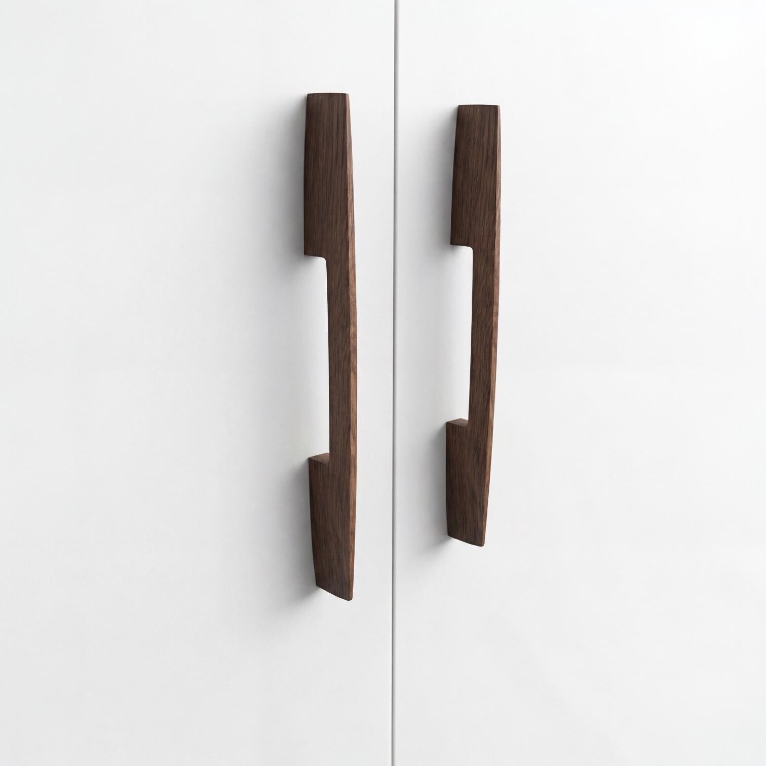 Ridge Solid Oak Cabinet Handle, Geometric Wooden Handle for Kitchen Cabinets and Furniture, Walnut Finish
