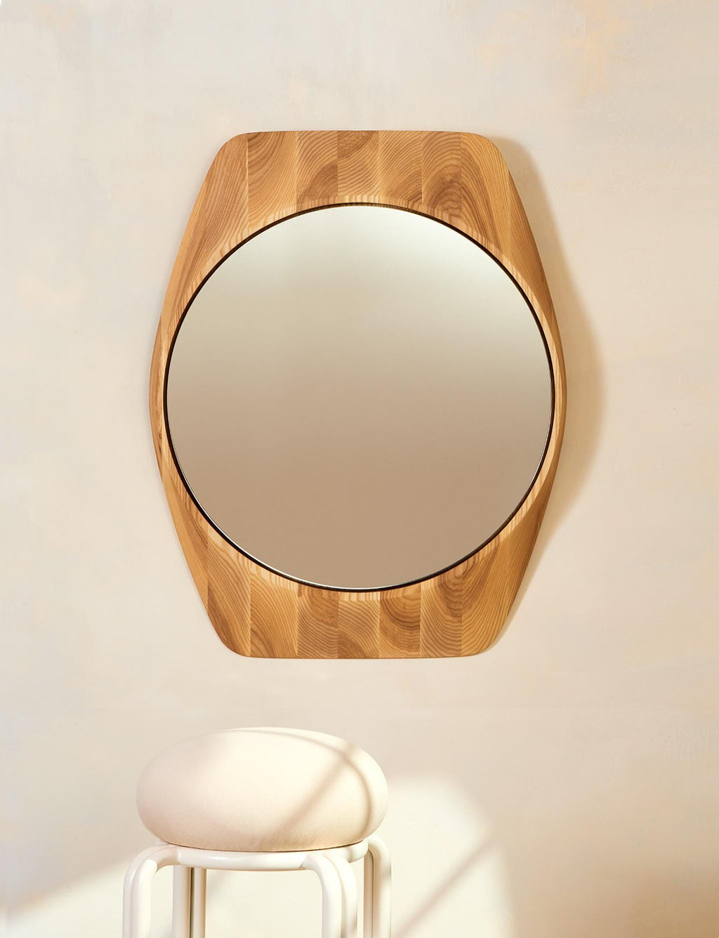 Aurelia Round Solid Oak Mirror, Natural Wood Wall Mirror, Organic Entryway & Bathroom Mirror