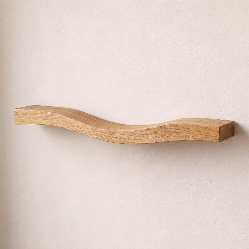 Wave Solid Oak Wall Shelf, Modern Floating Wooden Wall Décor, Minimalist Japandi Display Shelf