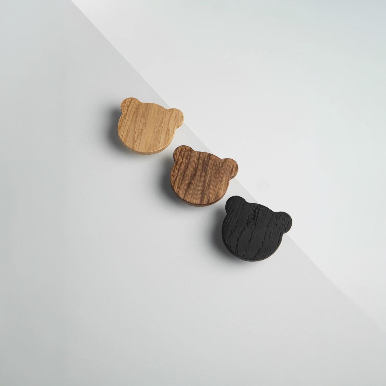 Bear Wooden Cabinet Knob, Solid Oak Kids Furniture Knob, Nursery Dresser and Wardrobe Handle