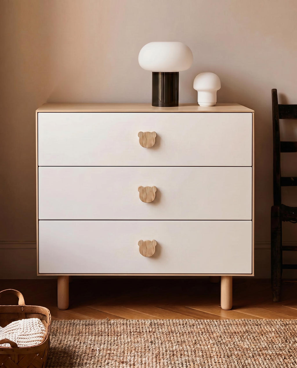 Bear Wooden Cabinet Knob, Solid Oak Kids Furniture Knob, Nursery Dresser and Wardrobe Handle
