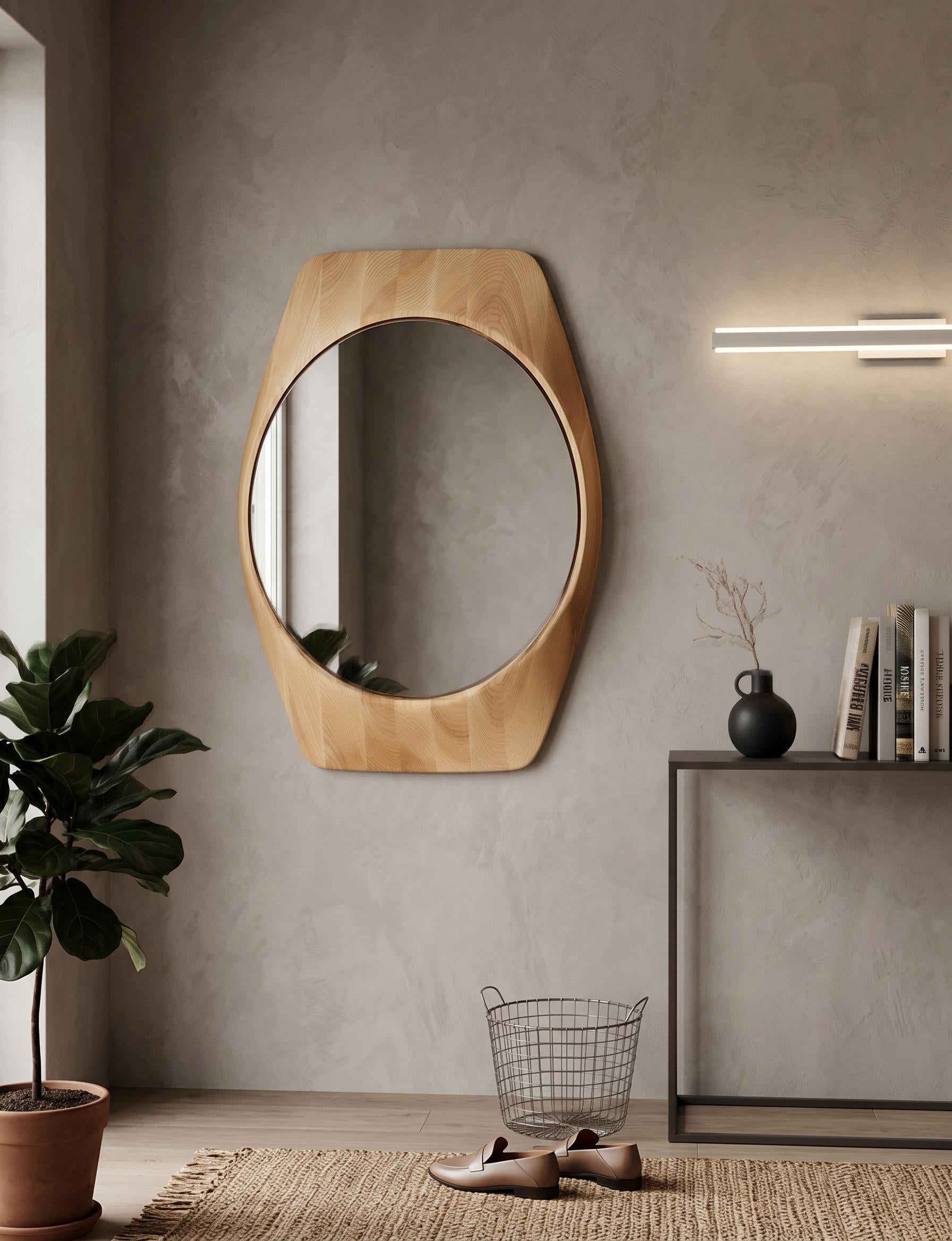 Aurelia Solid Oak Wall Mirror, Handmade Japandi Vanity Mirror, Modern Wooden Bathroom & Entryway Mirror