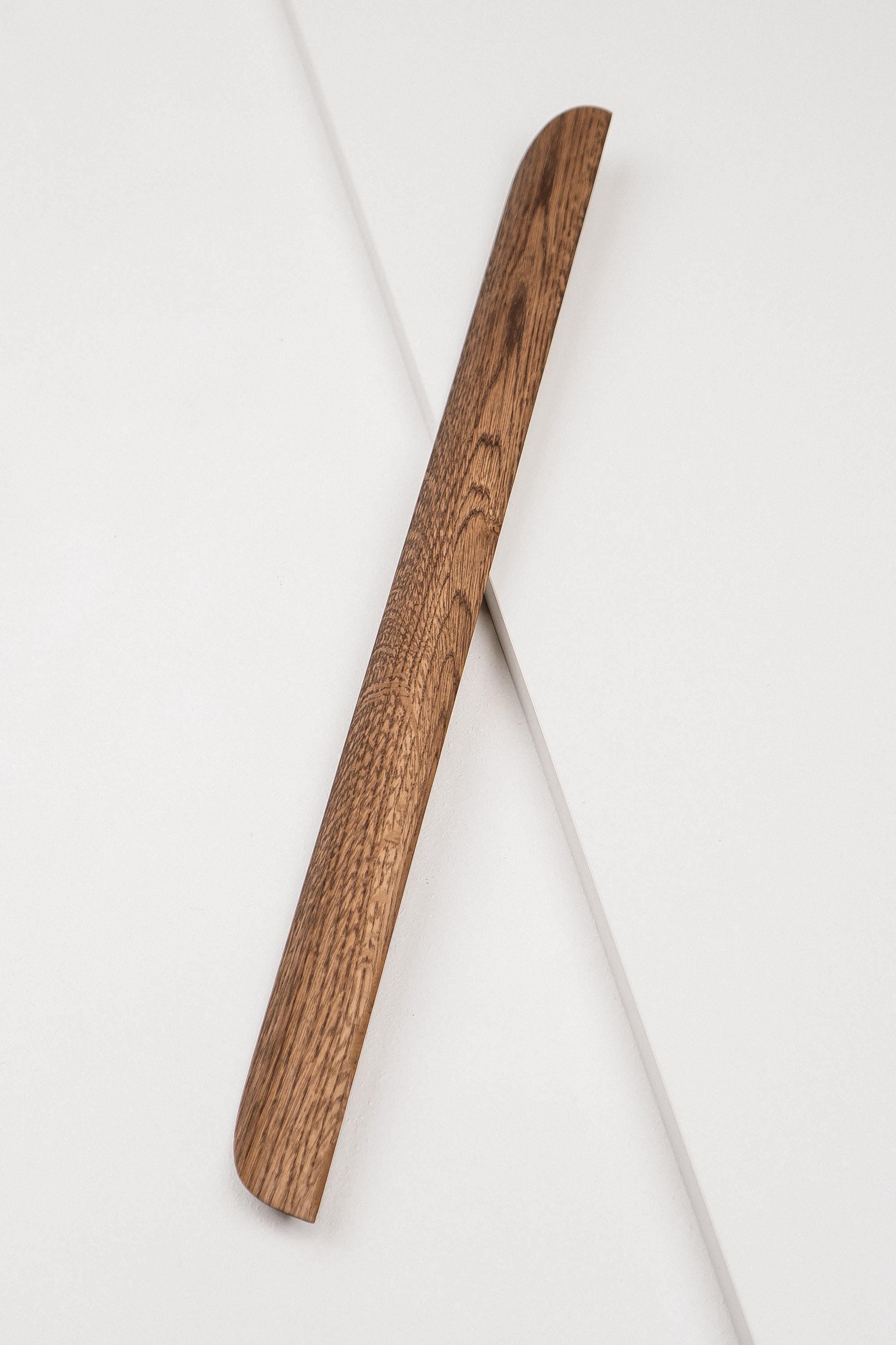 Tide Solid Oak Cabinet Handle, Rounded Wooden Handle for Kitchen Cabinets and Furniture, Walnut Finish