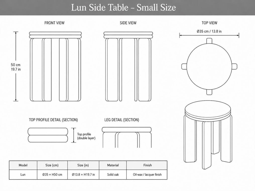 Round Solid Oak Side Table, Handcrafted Wooden End Table for Living Room