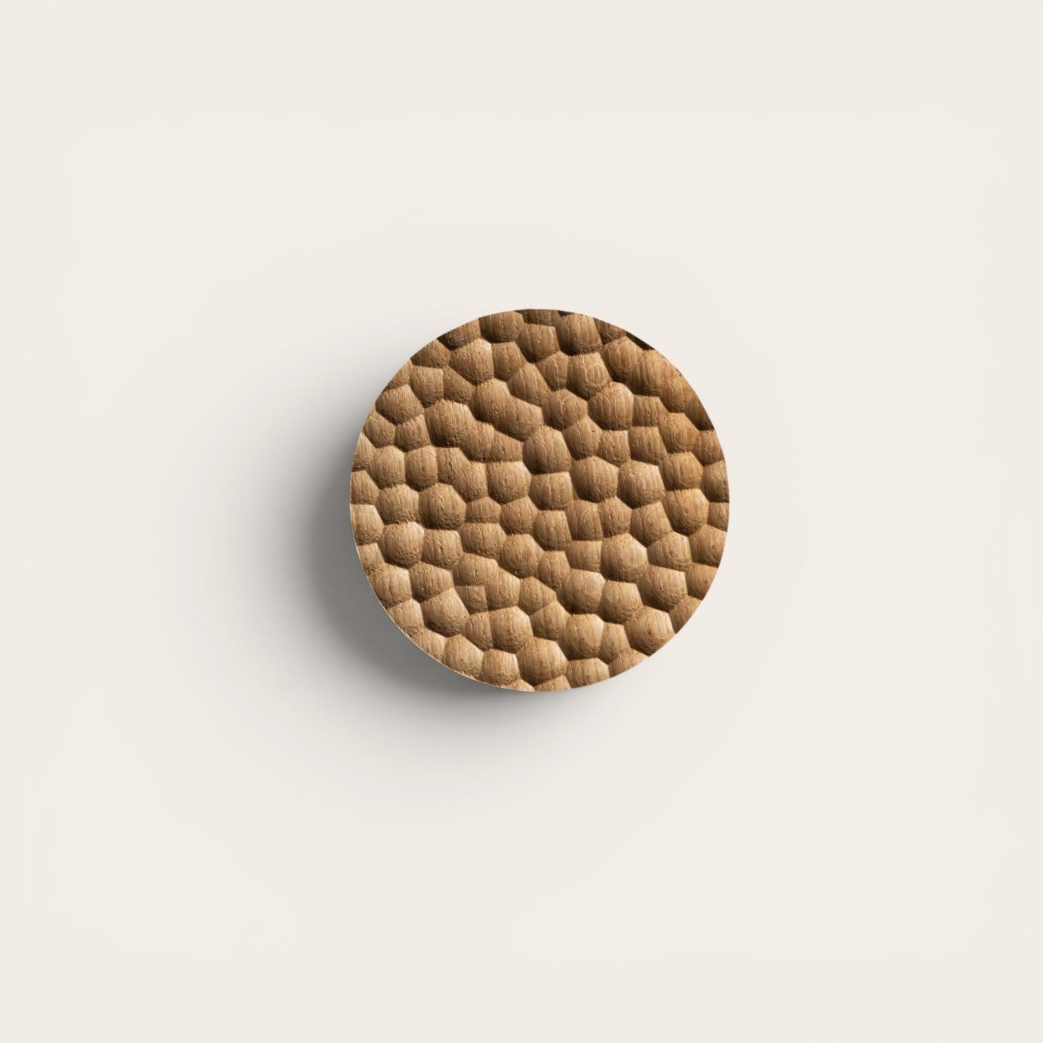 Round Textured Solid Oak Cabinet Knob, Designer Wooden Drawer Knob, Modern Furniture Hardware