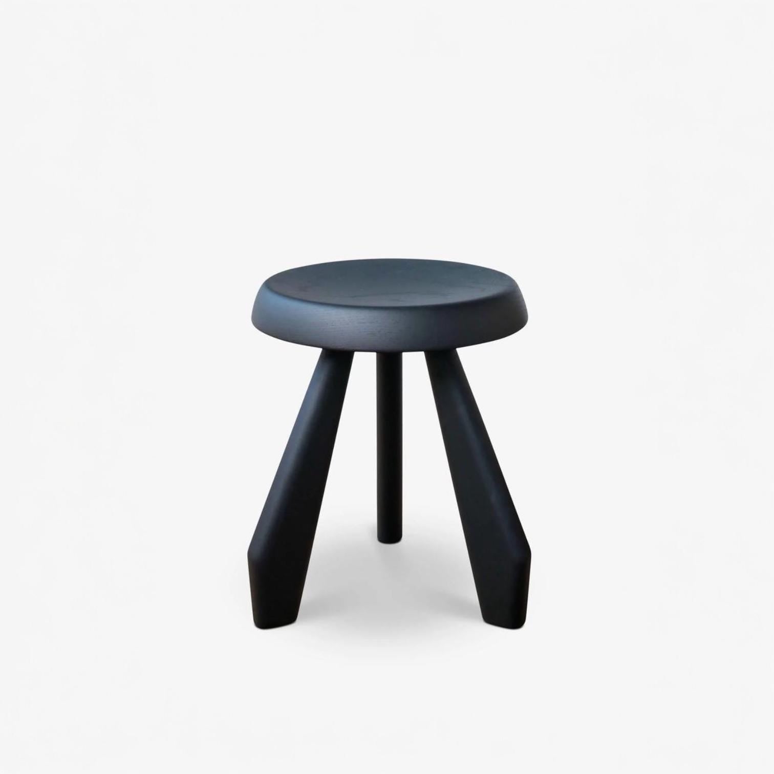 Meribel Solid Oak Stool, Round Wooden Stool Inspired by Charlotte Perriand