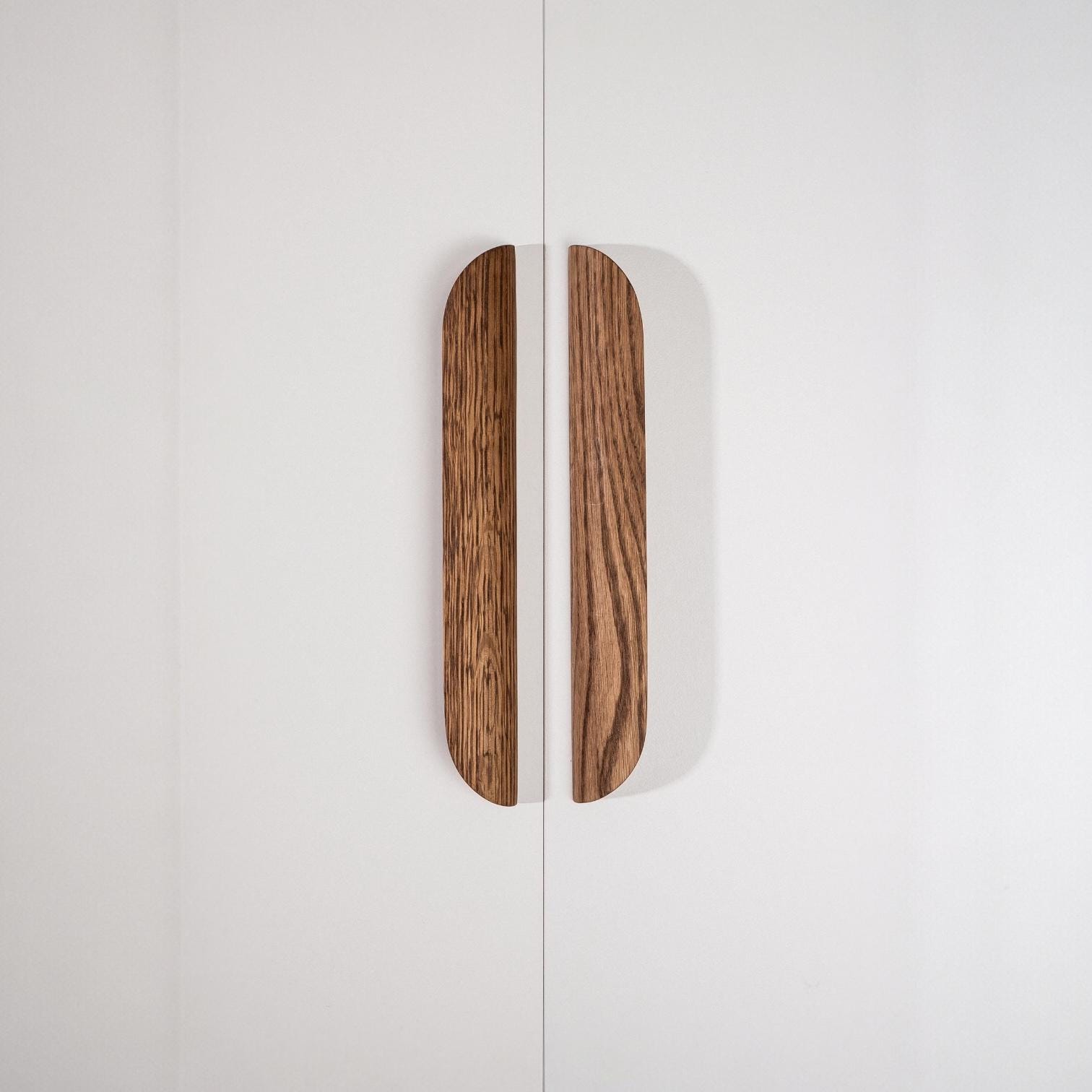 Tide Solid Oak Cabinet Handle, Rounded Wooden Handle for Kitchen Cabinets and Furniture, Walnut Finish