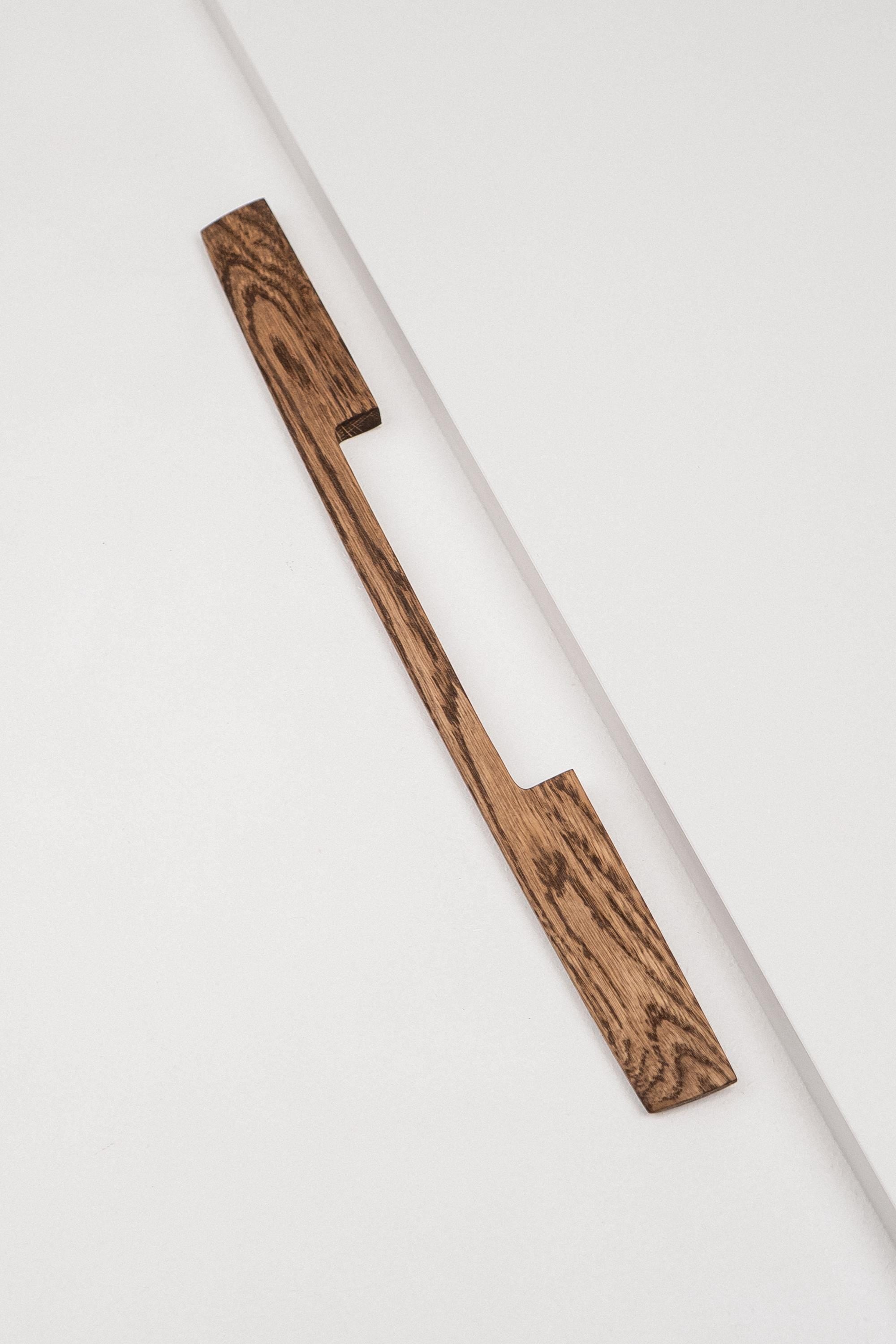 Ridge Solid Oak Cabinet Handle, Geometric Wooden Handle for Kitchen Cabinets and Furniture, Walnut Finish