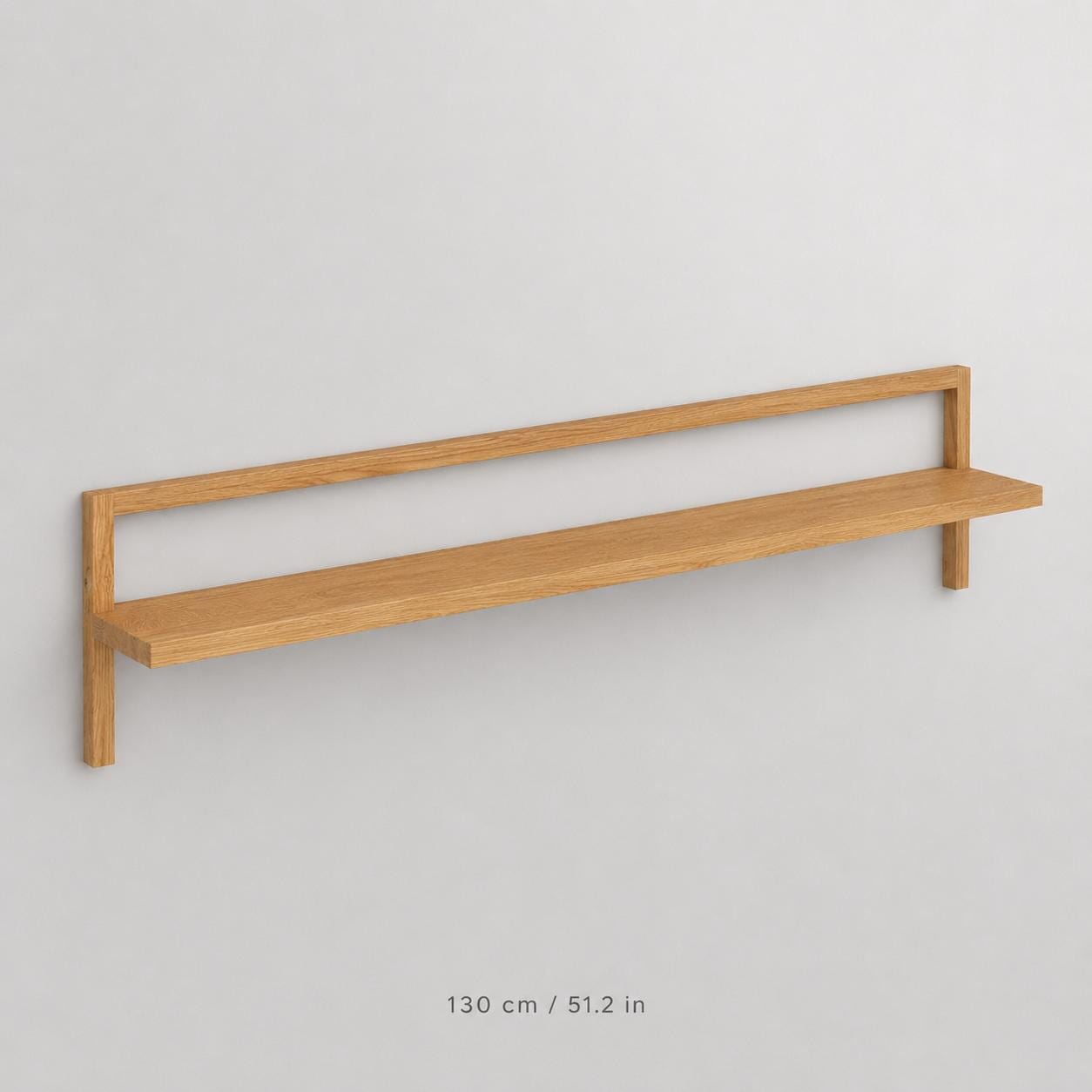 **Solid Oak Floating Shelf with Back Rail, Minimalist Wooden Display Shelf for Modern Homes**