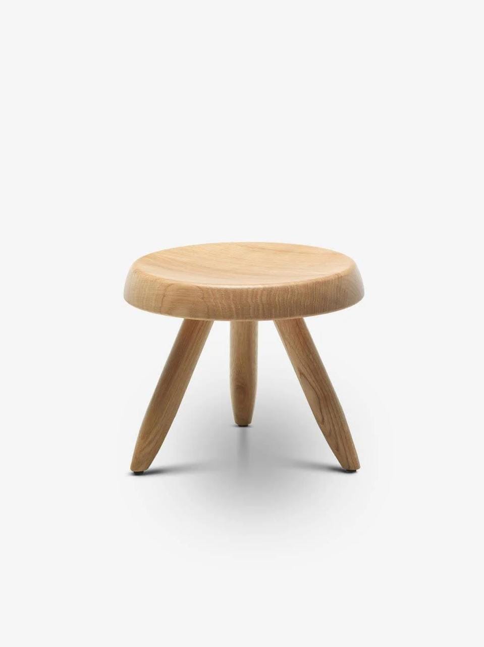 Berger Solid Oak Stool, Charlotte Perriand-Inspired Wooden Accent Seat, Round Minimalist Stool