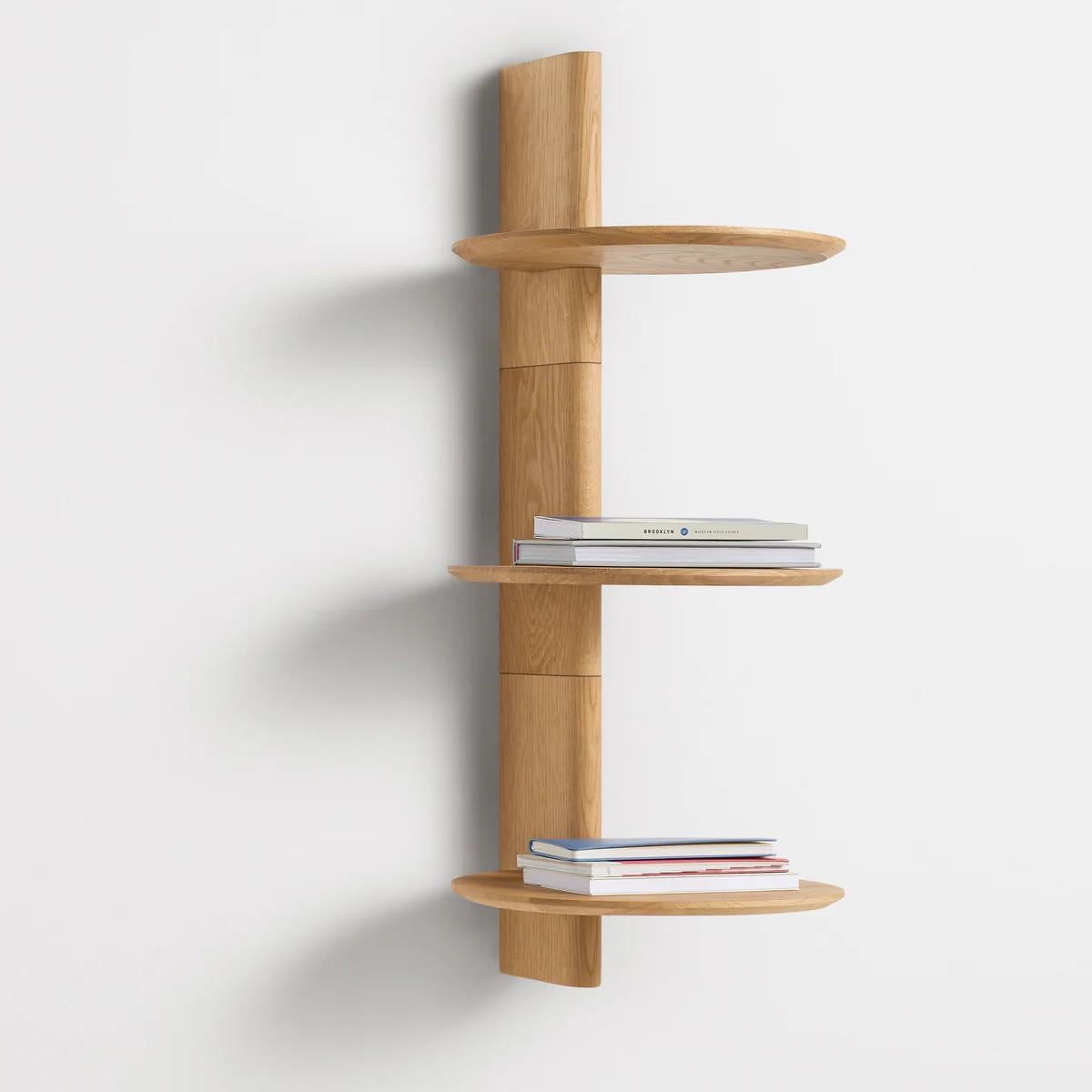Round Solid Oak Wall Shelf, Minimalist Floating Wooden Shelf, Modern Bedside Shelf for Small Spaces