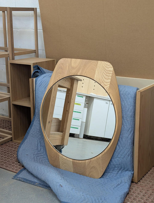 Aurelia Round Solid Oak Mirror, Natural Wood Wall Mirror, Organic Entryway & Bathroom Mirror
