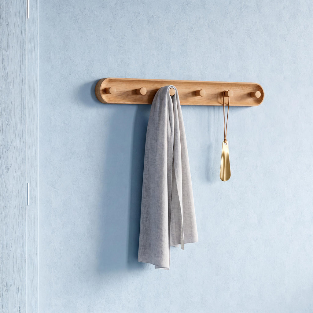 Wooden Wall Coat Rack, Solid Oak Coat Hooks, Minimalist Entryway Organizer, Modern Hallway Storage Rack