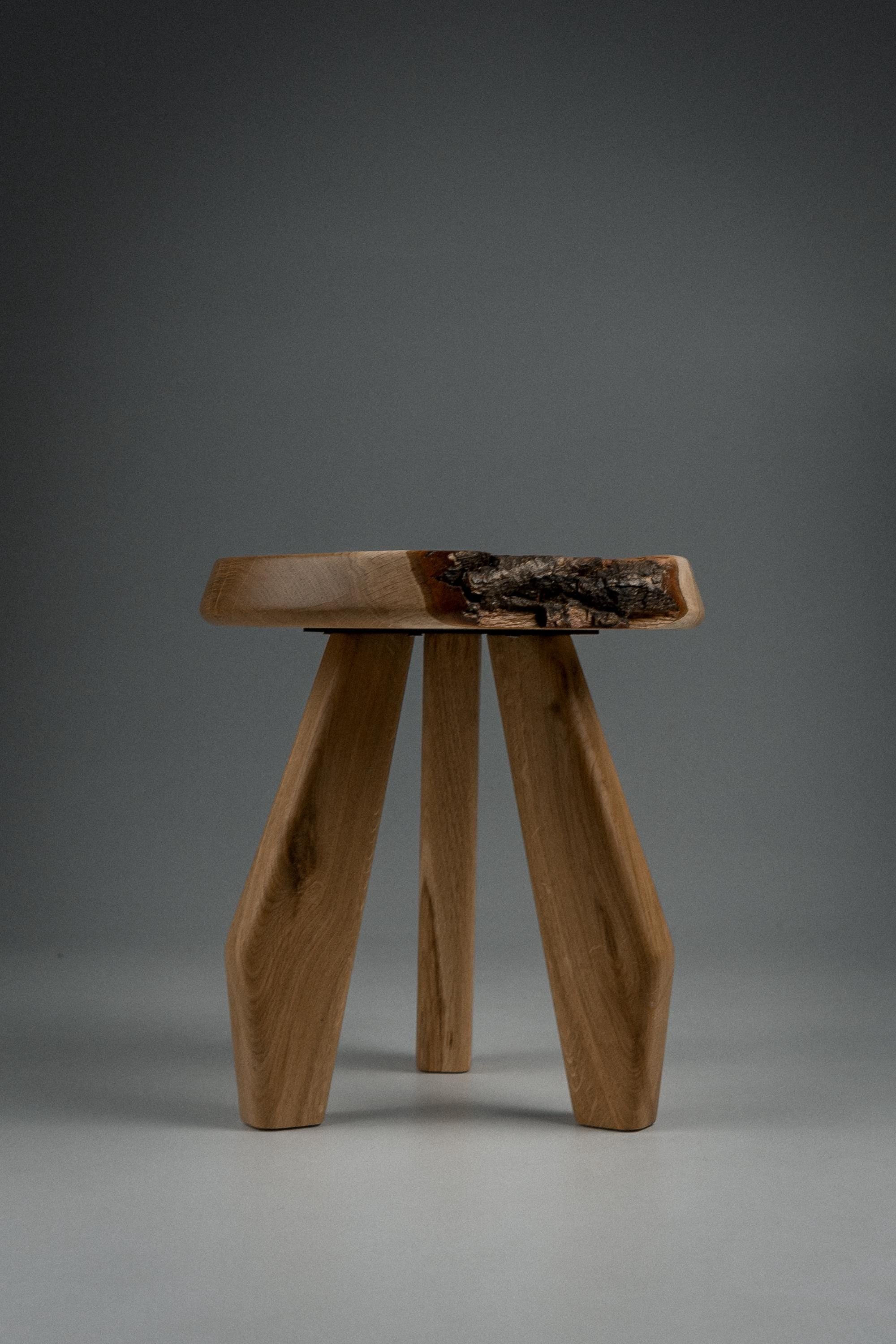 Meribel Milking Stool, Charlotte Perriand Inspired Oak Stool, Rustic Wooden Accent Seat
