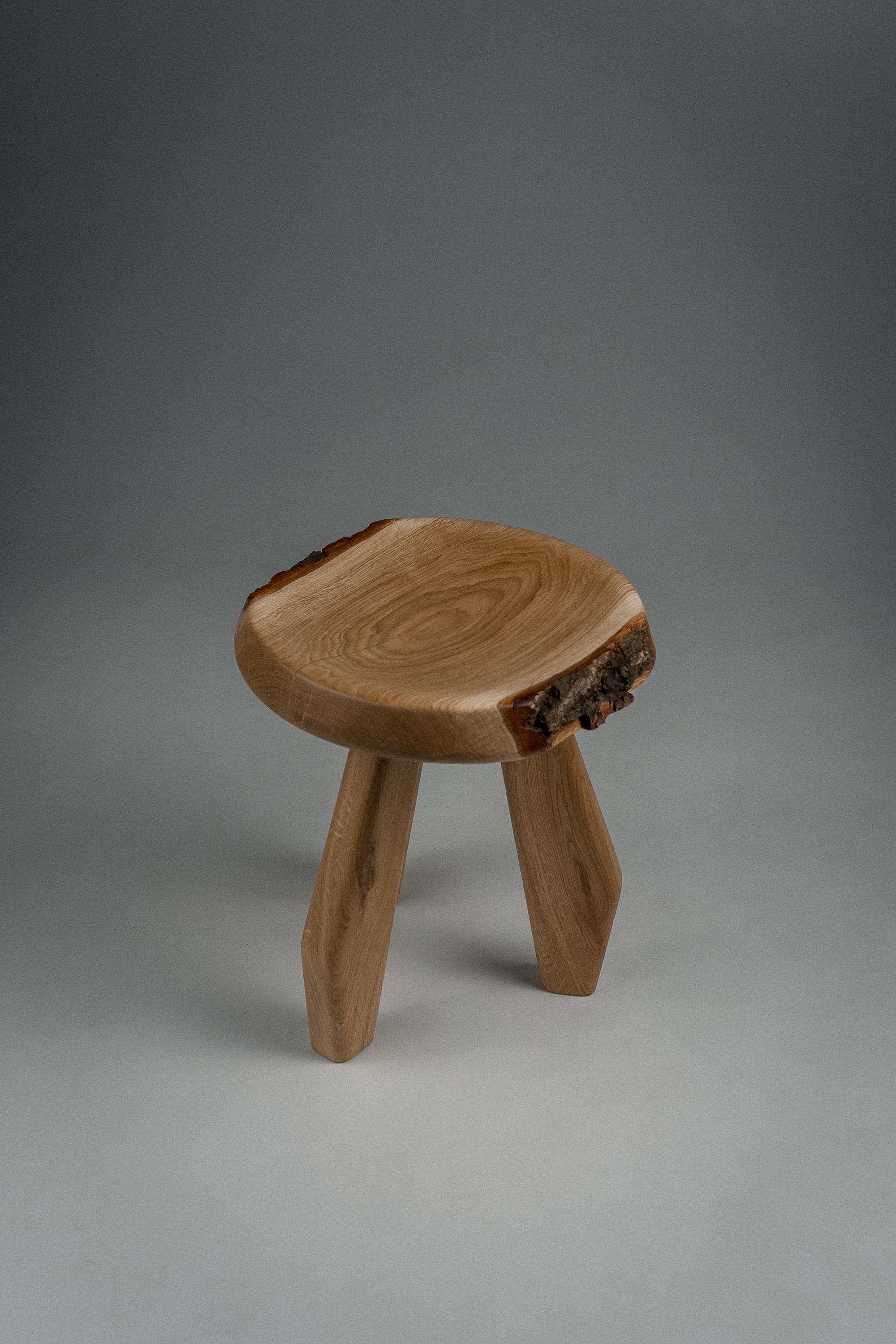 Meribel Milking Stool, Charlotte Perriand Inspired Oak Stool, Rustic Wooden Accent Seat