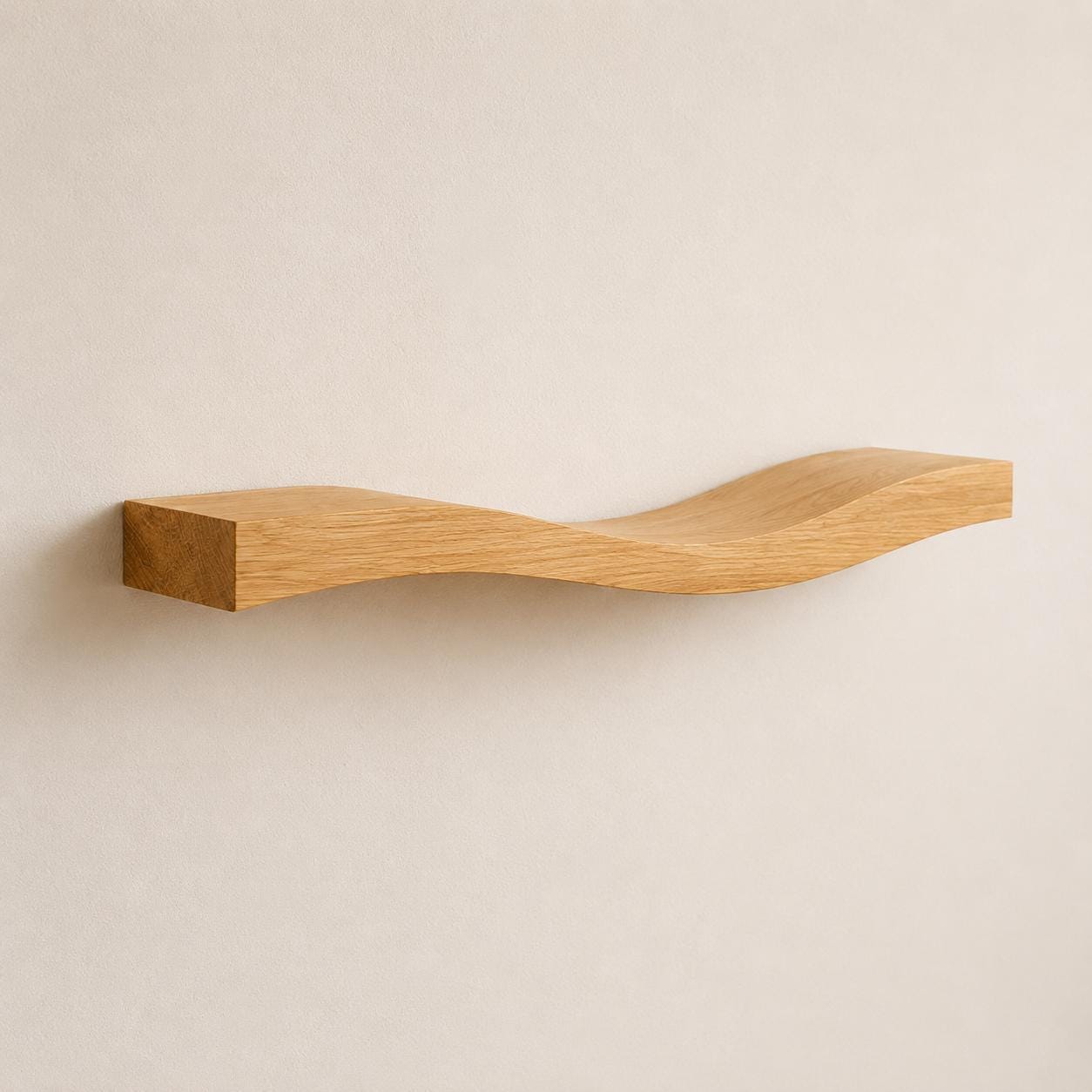 Wave Solid Oak Wall Shelf, Modern Floating Wooden Wall Décor, Minimalist Japandi Display Shelf
