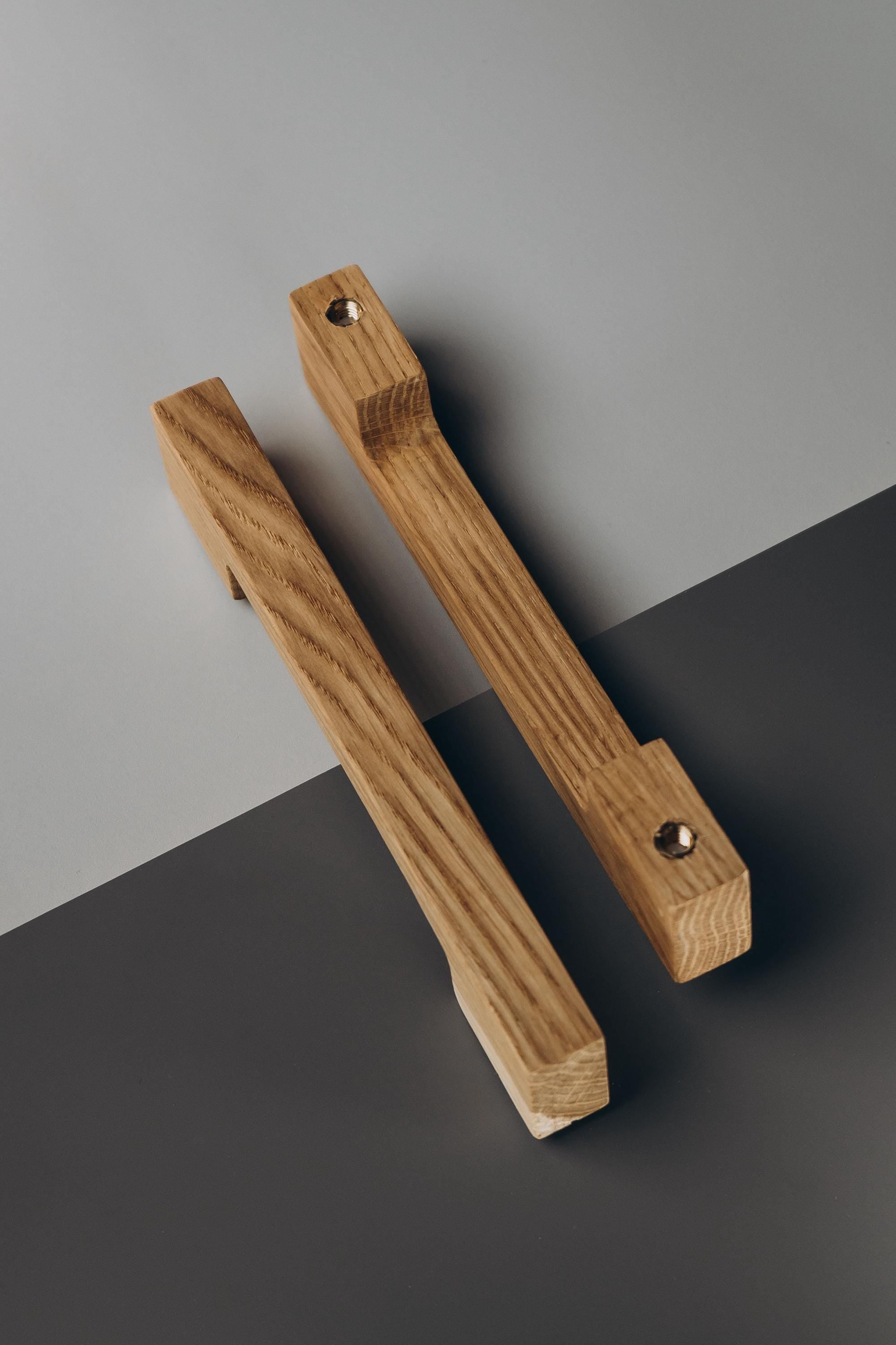 Long Solid Oak Cabinet Handles, Minimalist Wooden Handles for Cabinets and Drawers, Modern Furniture Hardware