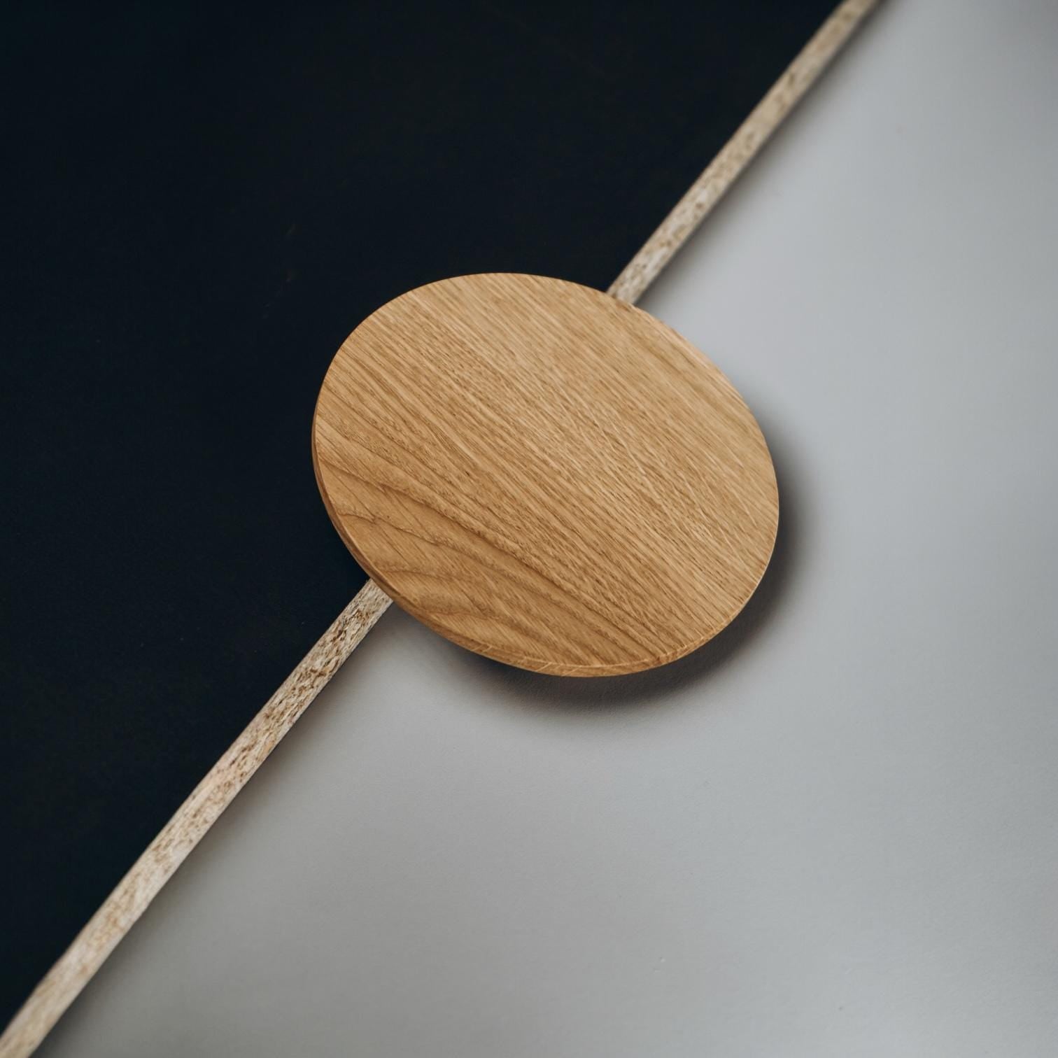 Round Solid Oak Cabinet Knobs, Wooden Round Furniture Knobs, Large Drawer and Cabinet Knobs, Minimalist Cabinet Hardware