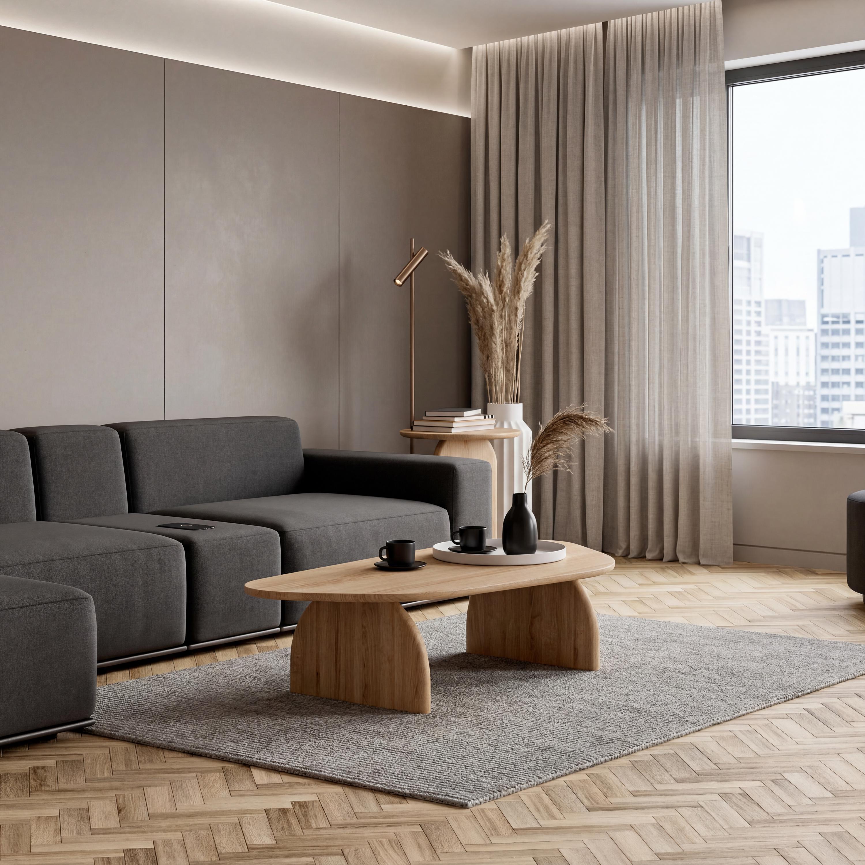 **Solid Oak Coffee Table, Organic Wooden Center Table, Japandi Minimalist Living Room Furniture**