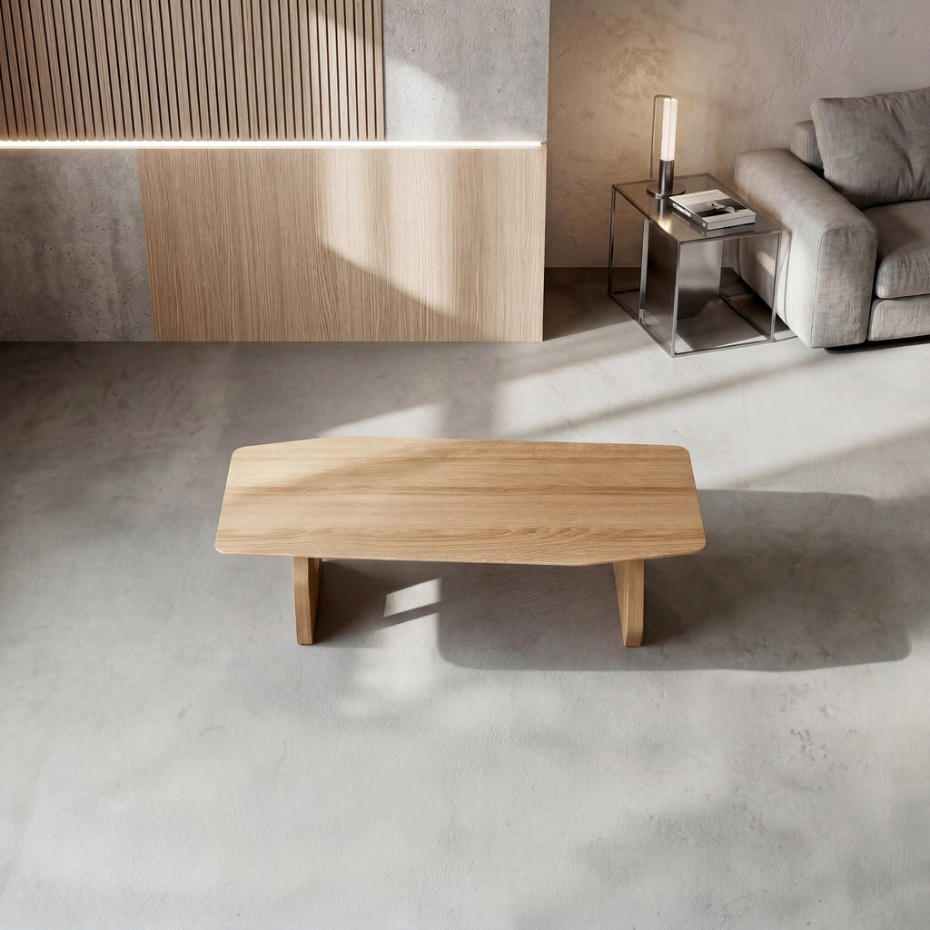 Solid Oak Coffee Table, Low Scandinavian Coffee Table, Handcrafted Japandi Wooden Furniture**