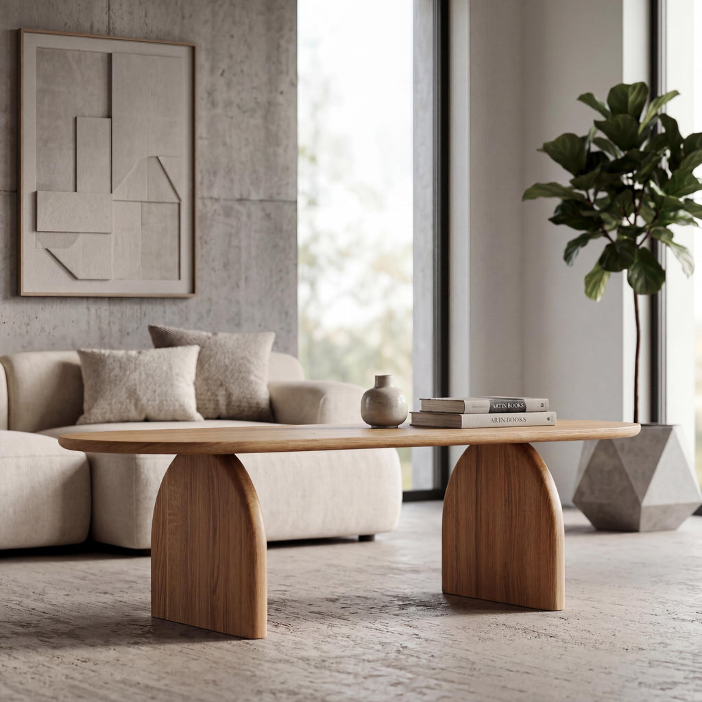 Solid Oak Coffee Table, Organic Modern Japandi Coffee Table, Minimalist Wooden Living Room Table