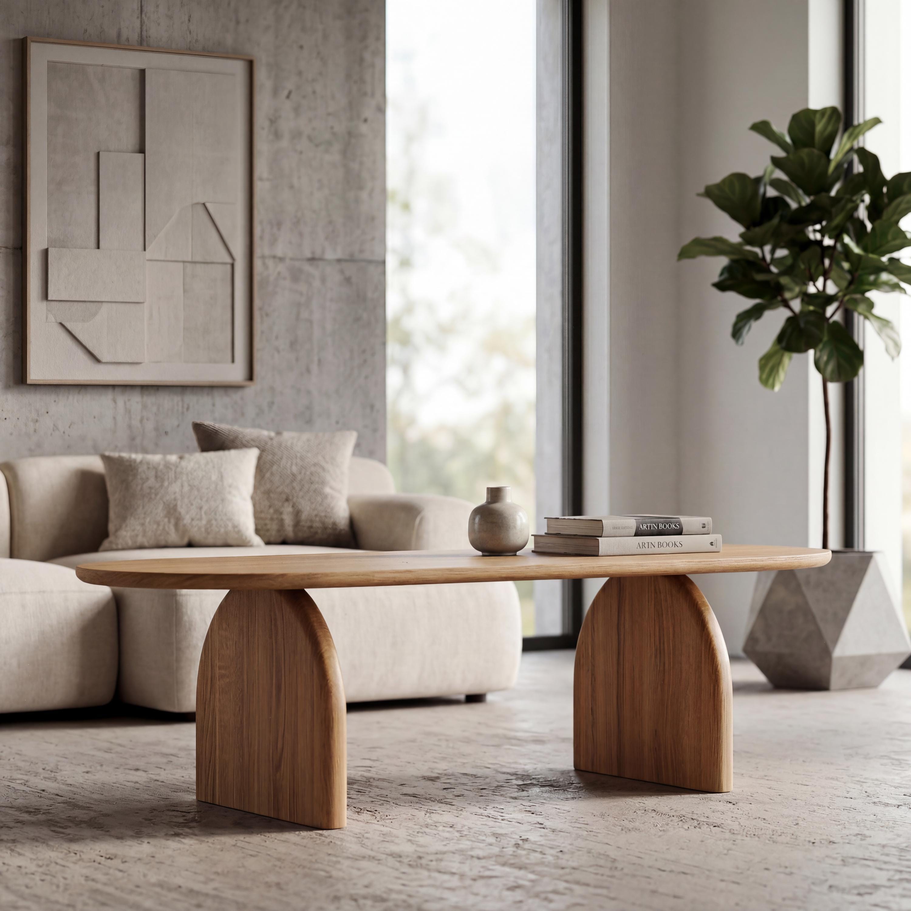 Solid Oak Coffee Table, Organic Modern Japandi Coffee Table, Minimalist Wooden Living Room Table
