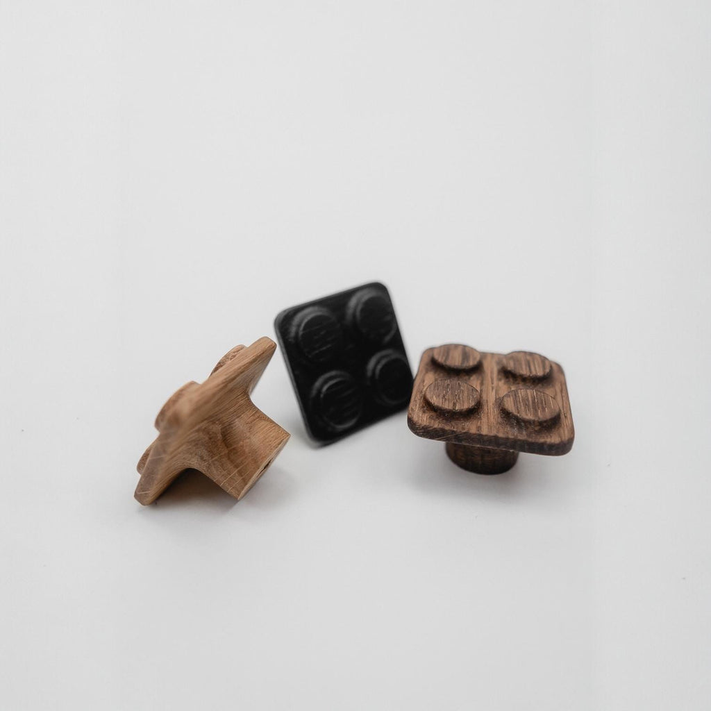 Solid Oak Building Block Cabinet Knob, Wooden Kids Furniture Handle for Cabinets and Dressers