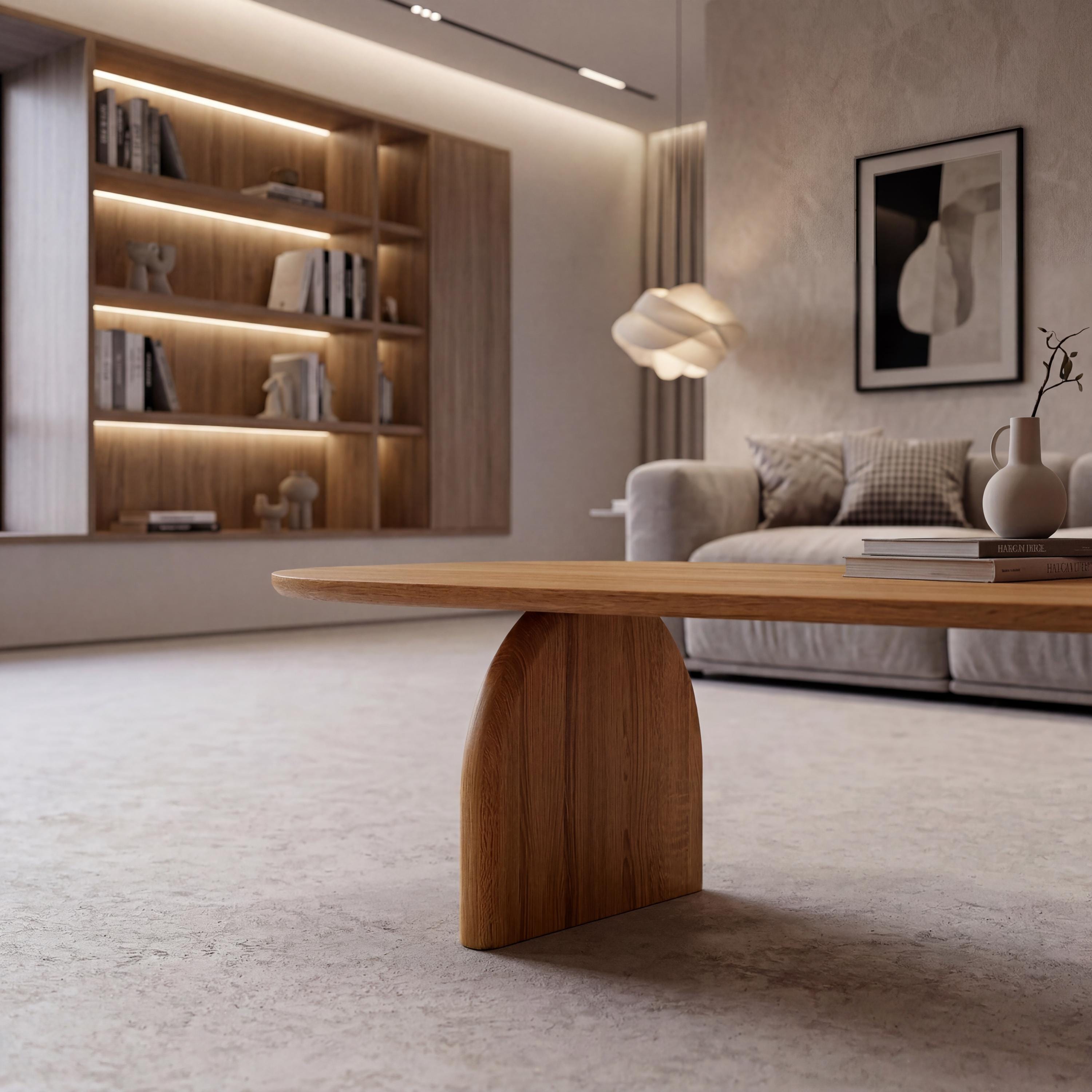 Solid Oak Coffee Table, Organic Modern Japandi Coffee Table, Minimalist Wooden Living Room Table