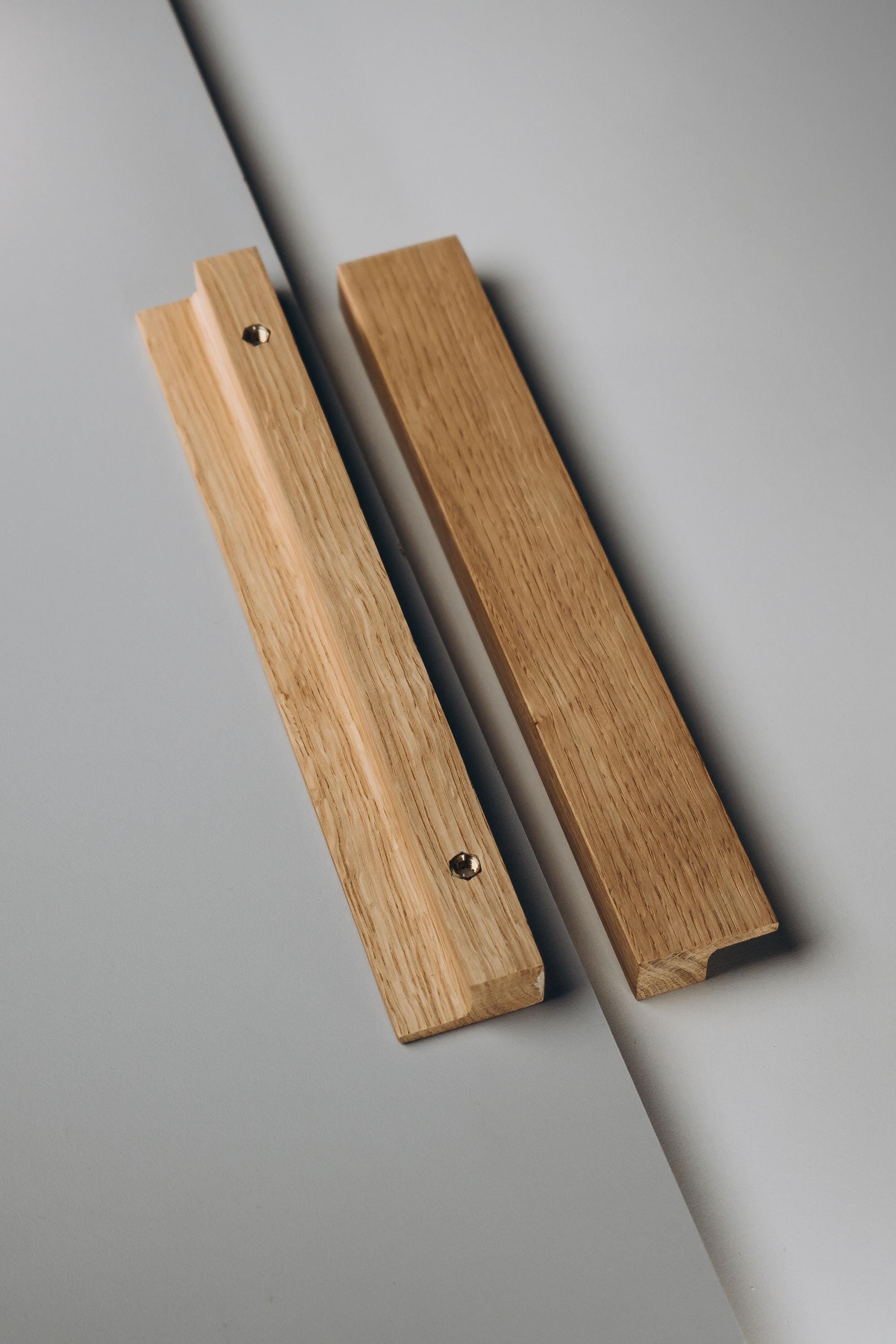 Long Solid Oak Cabinet Handles, Minimalist Wooden Drawer Pulls, Modern Furniture Hardware