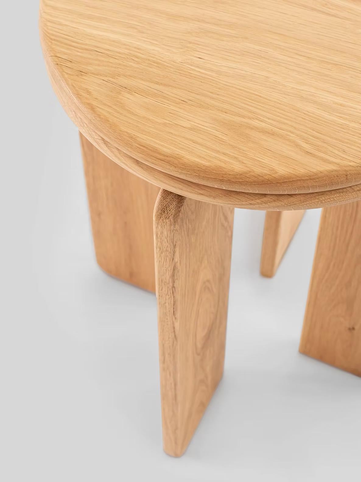 Round Solid Oak Side Table, Handcrafted Wooden End Table for Living Room