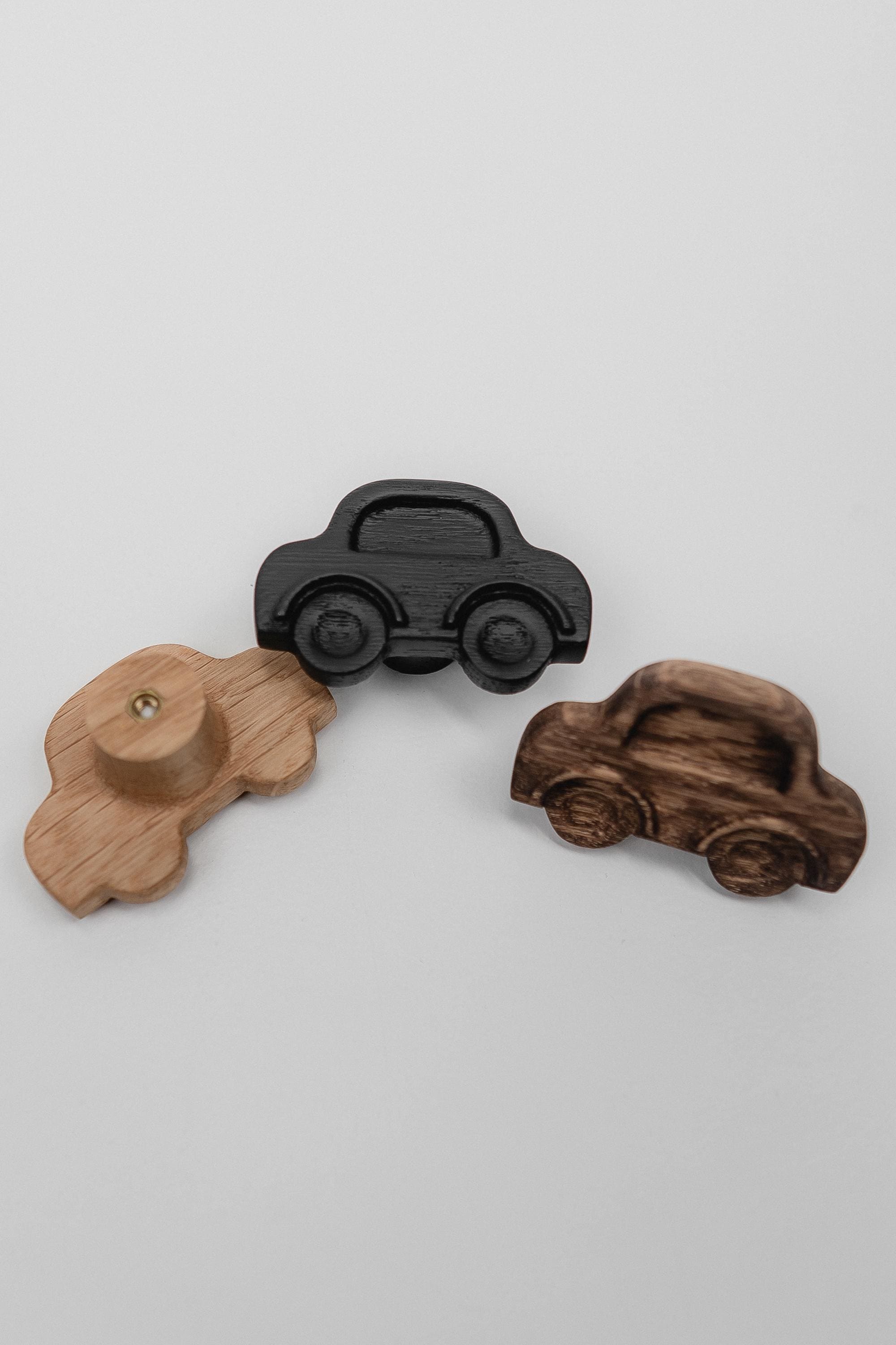 Solid Oak Car Drawer Knob, Natural Wooden Cabinet Handle for Kids' Room Furniture