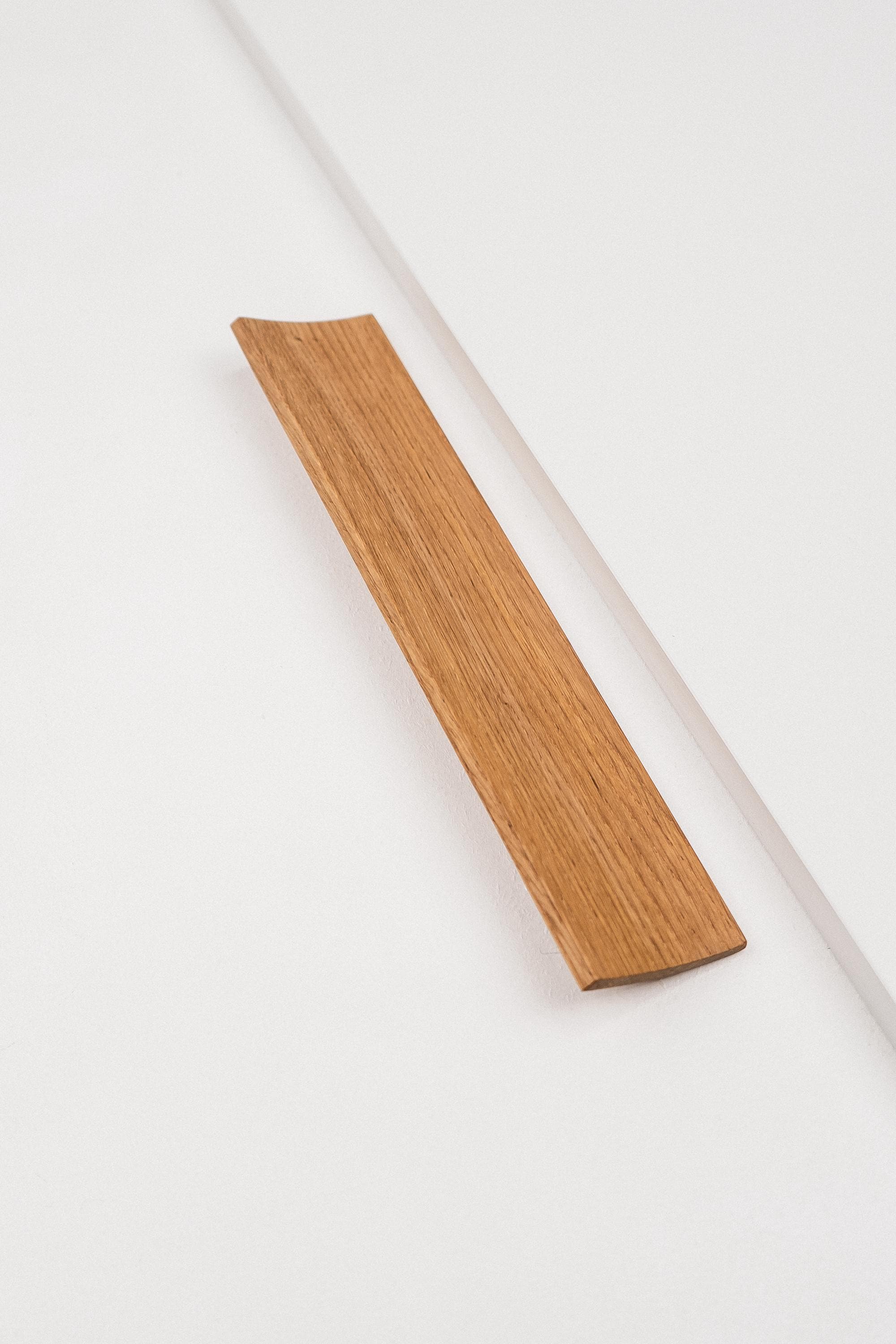 Plank Solid Oak Cabinet Handle, Long Wooden Furniture Handle, Walnut Finish