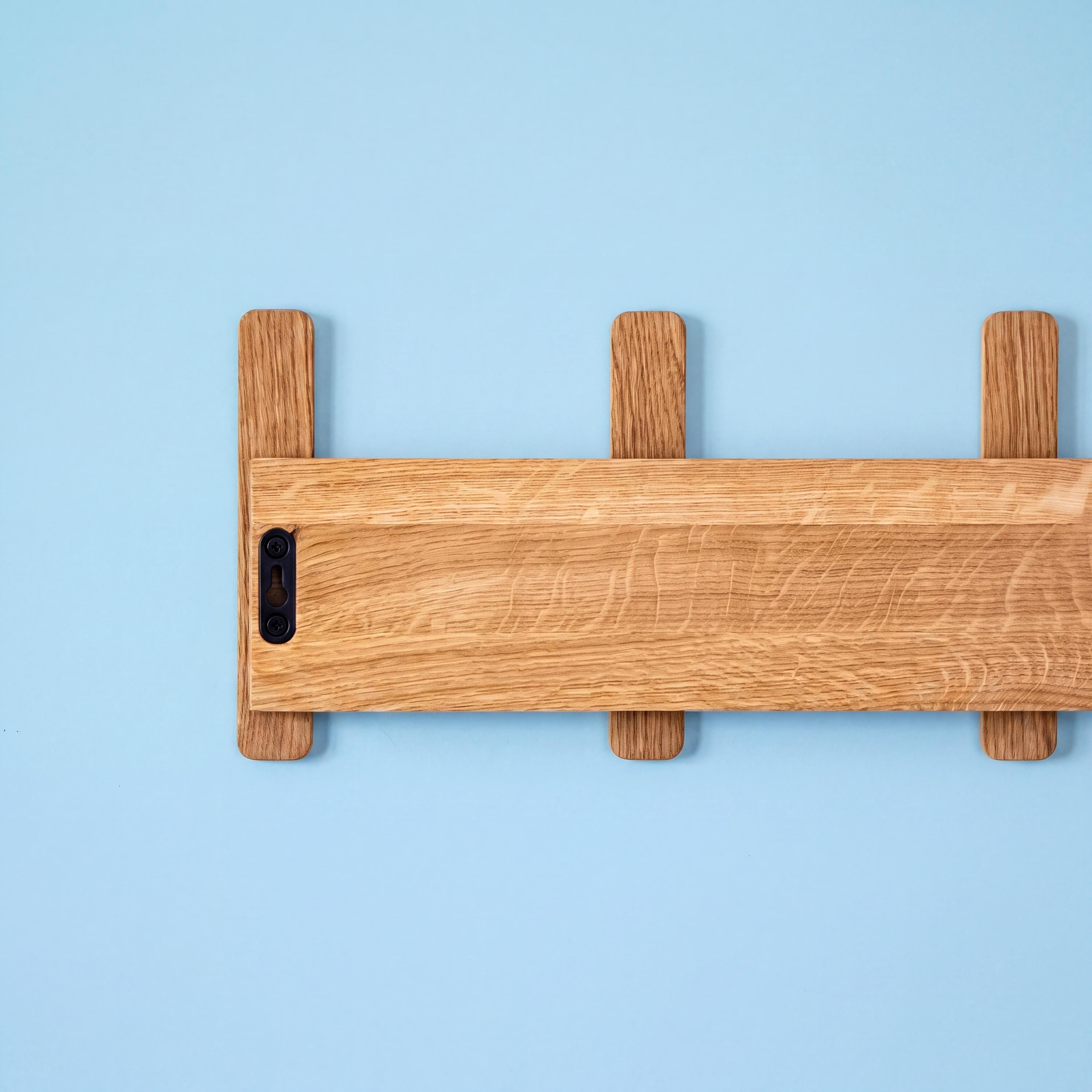 Modern Wooden Wall Coat Rack, Solid Oak Wall Hooks, Scandinavian Entryway Organizer, Minimalist Wall Mounted Coat Rack
