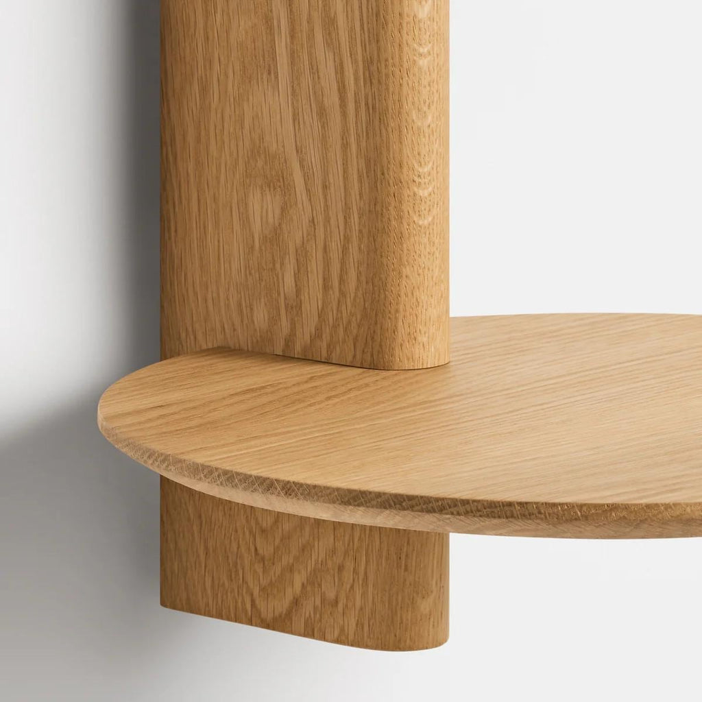 Round Solid Oak Wall Shelf, Minimalist Floating Wooden Shelf, Modern Bedside Shelf for Small Spaces