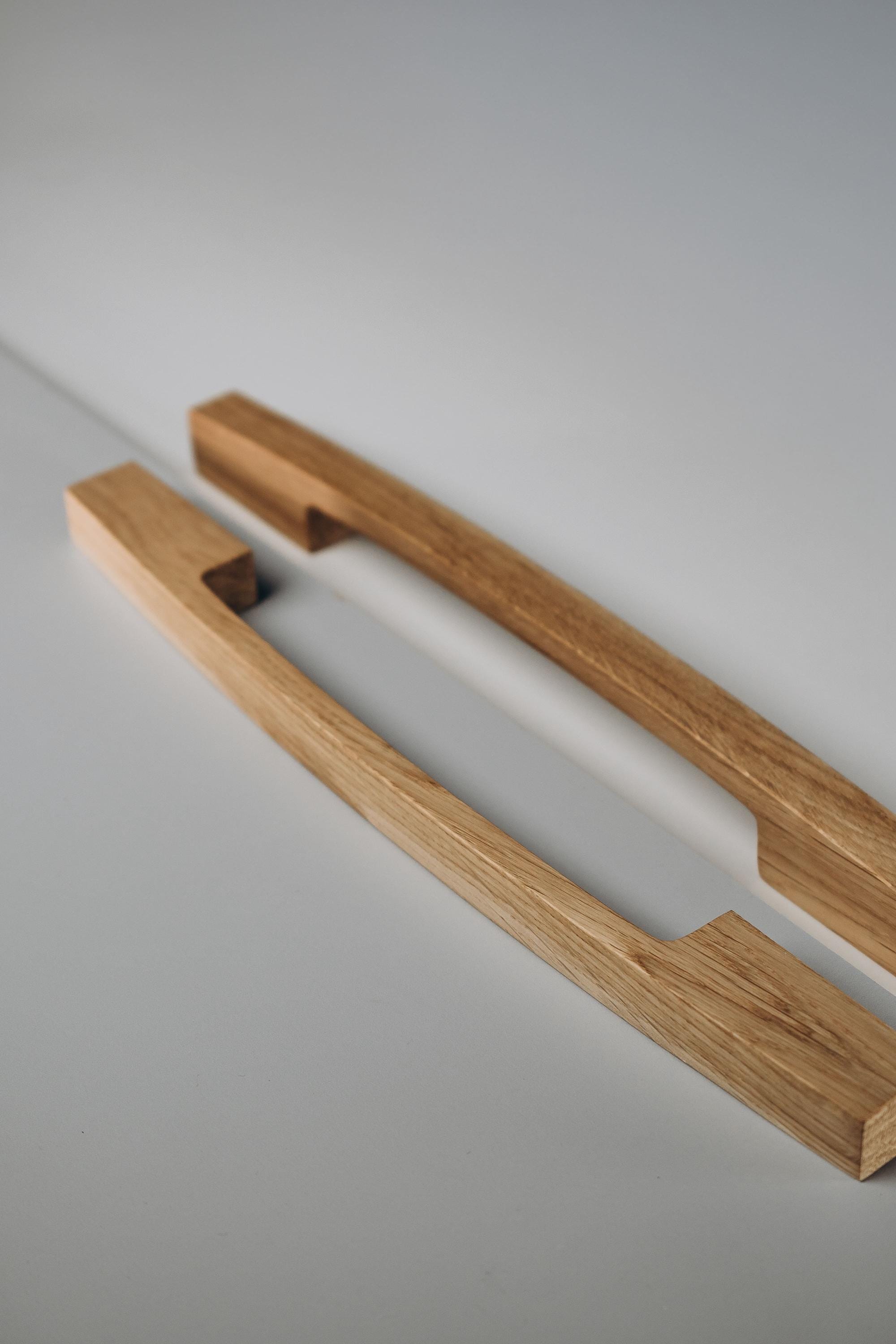 Long Solid Oak Cabinet Handles, Minimalist Wooden Drawer Pulls, Modern Furniture Hardware