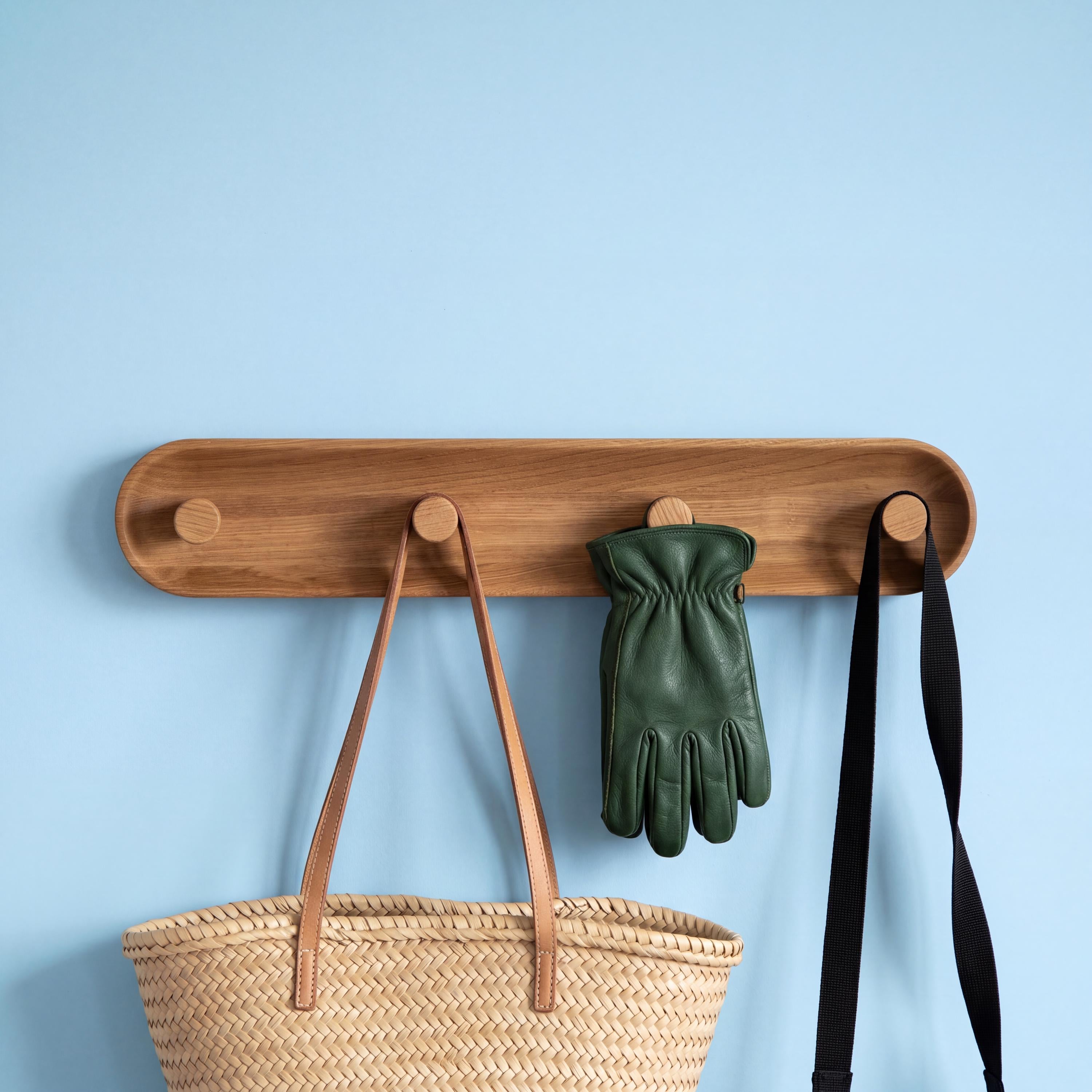 Modern Wooden Wall Coat Rack, Solid Oak Coat Hooks, Scandinavian Entryway Organizer, Minimalist Wall Storage Rack