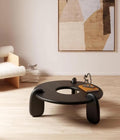 Black Oak Round Coffee Table, Sculptural Japandi Coffee Table, Modern Wooden Living Room Table