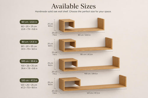 Asymmetrical Floating Solid Oak Shelf, Modern Minimalist Wooden Wall Décor