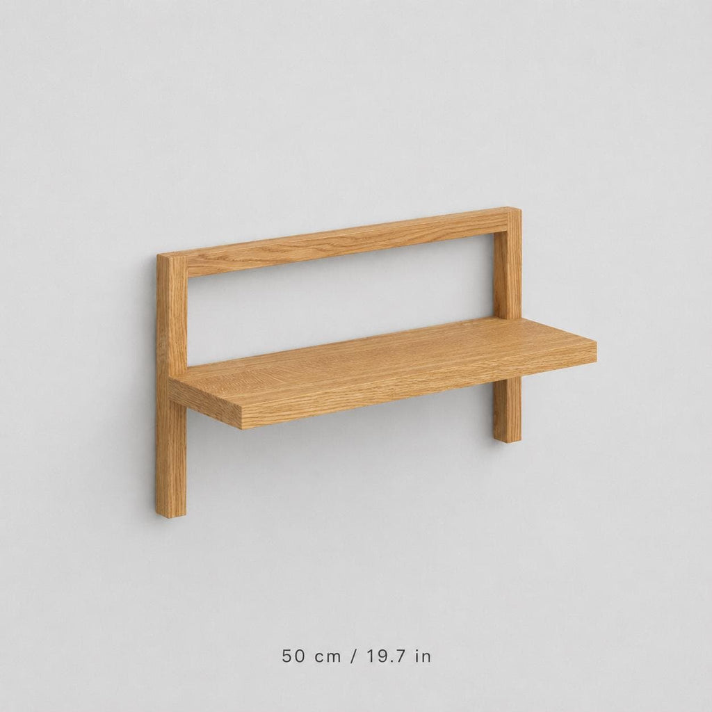 **Solid Oak Floating Shelf with Back Rail, Minimalist Wooden Display Shelf for Modern Homes**